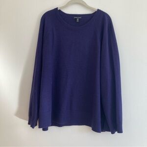 Eileen Fisher 100% Merino Wool Navy Blue Sweater Minimalist Holiday Size XL
